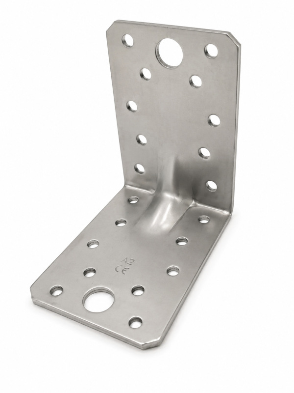 Edelstahl-Winkelverbinder mit Verstärkung 90 × 90 × 65 mm