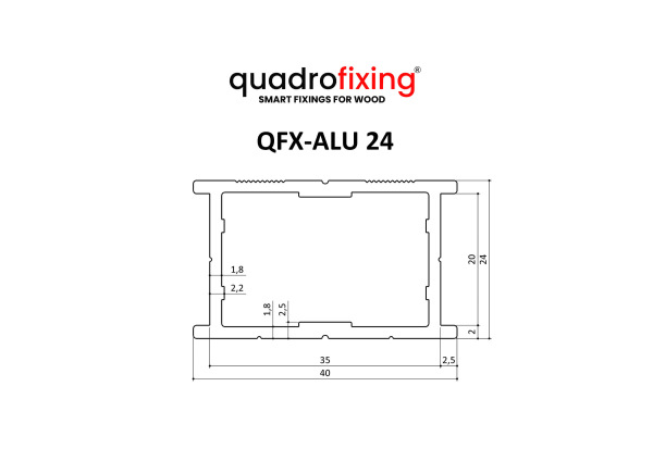 Aluminium-Terrassenprofil 24×40×4000 mm | QFX-ALU 24 3