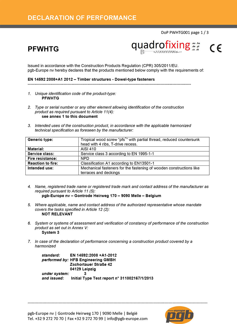 CE Zertifikat Edelstahl Terrassenschraube C2 - quadrofixing 1