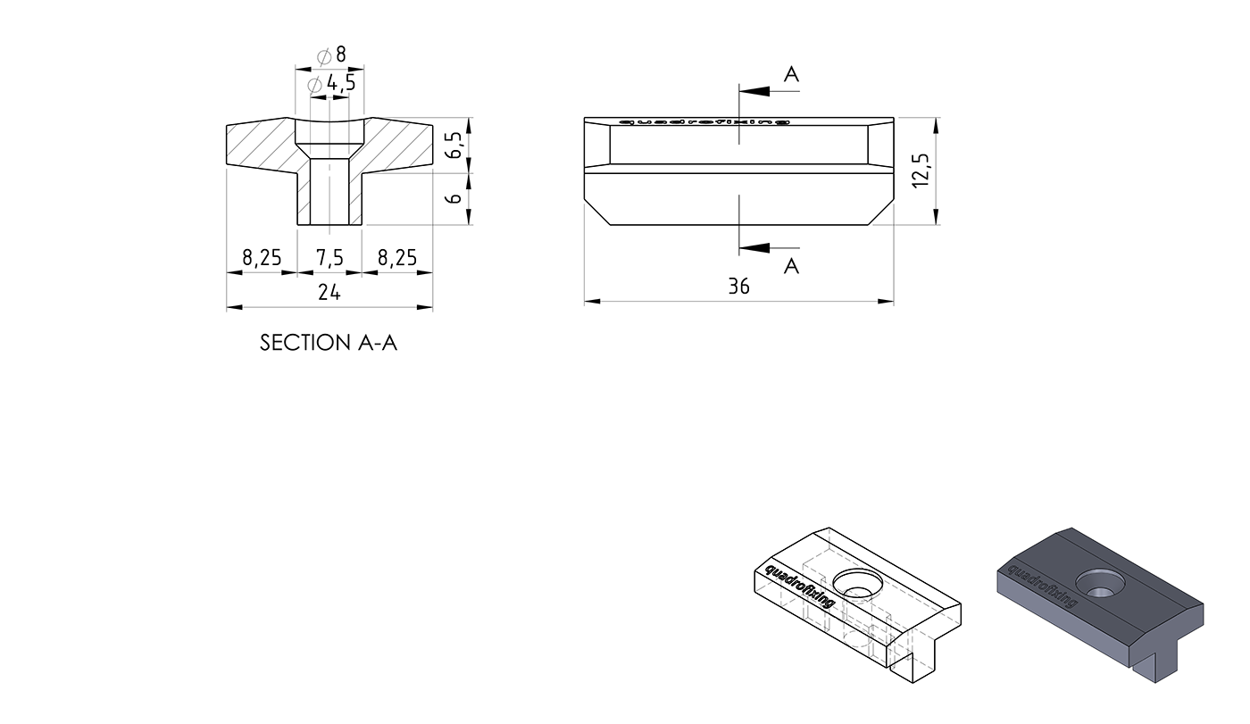 T-Clip 7,5 mm mit schwarzen Edelstahlschrauben
