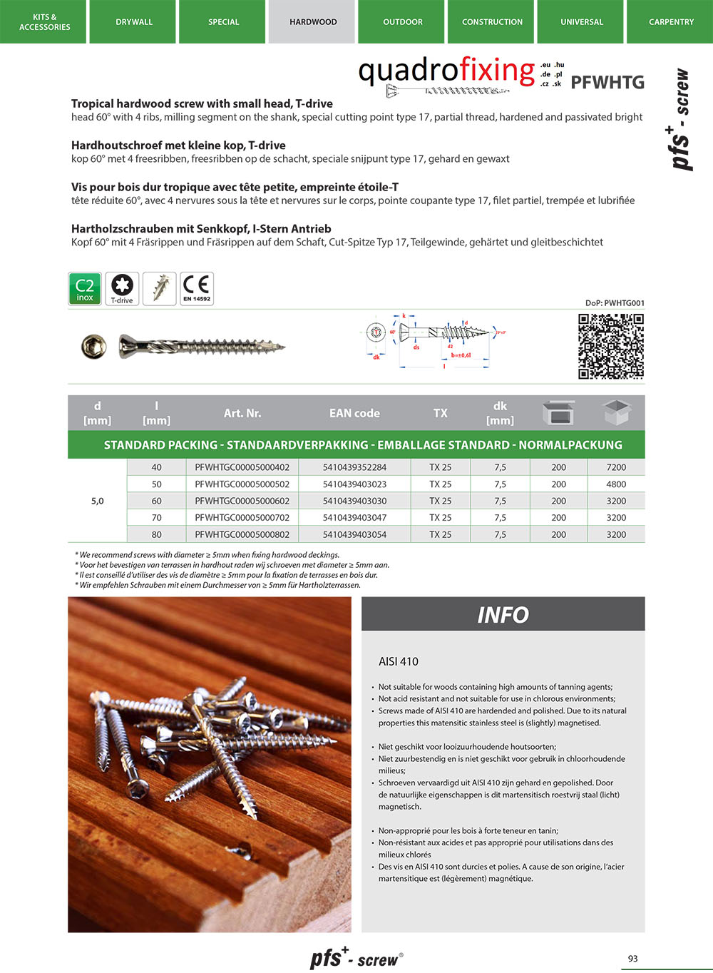 Technisches Datenblatt Edelstahl-Terrassenschraube C2 von quadrofixing 2